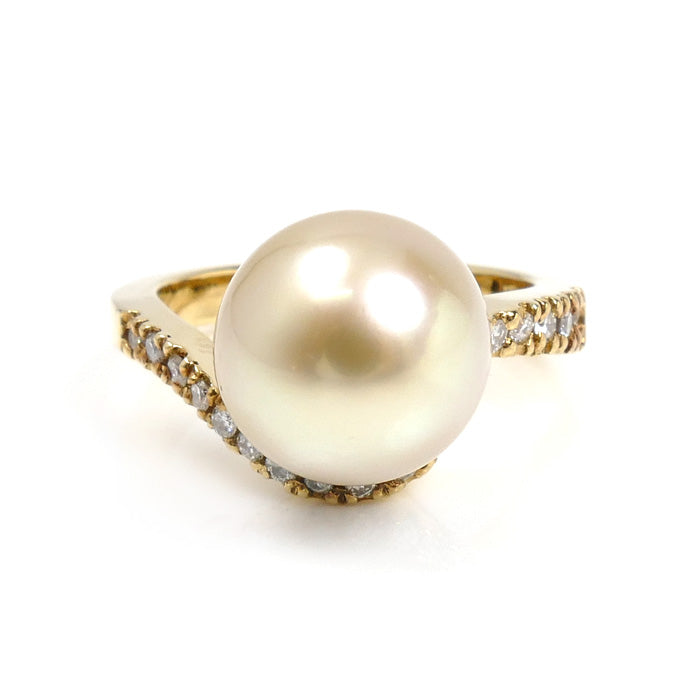 K18YG イエローゴールド パール リング・指輪 南洋パール約11.3mm ダイヤモンド0.25ct 14号 8.3g レディース【中古】