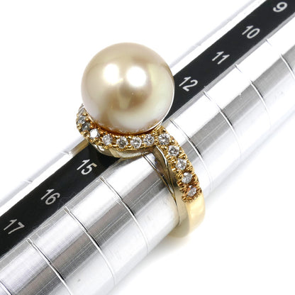 K18YG イエローゴールド パール リング・指輪 南洋パール約11.3mm ダイヤモンド0.25ct 14号 8.3g レディース【中古】