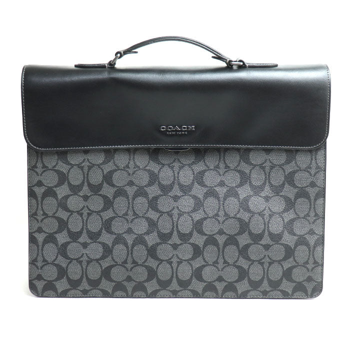 COACH コーチ グラハム フラップ ブリーフ シグネチャー ブリーフケース ブラック C9827 メンズ【中古】