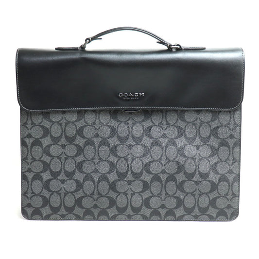 COACH コーチ グラハム フラップ ブリーフ シグネチャー ブリーフケース ブラック C9827 メンズ【中古】