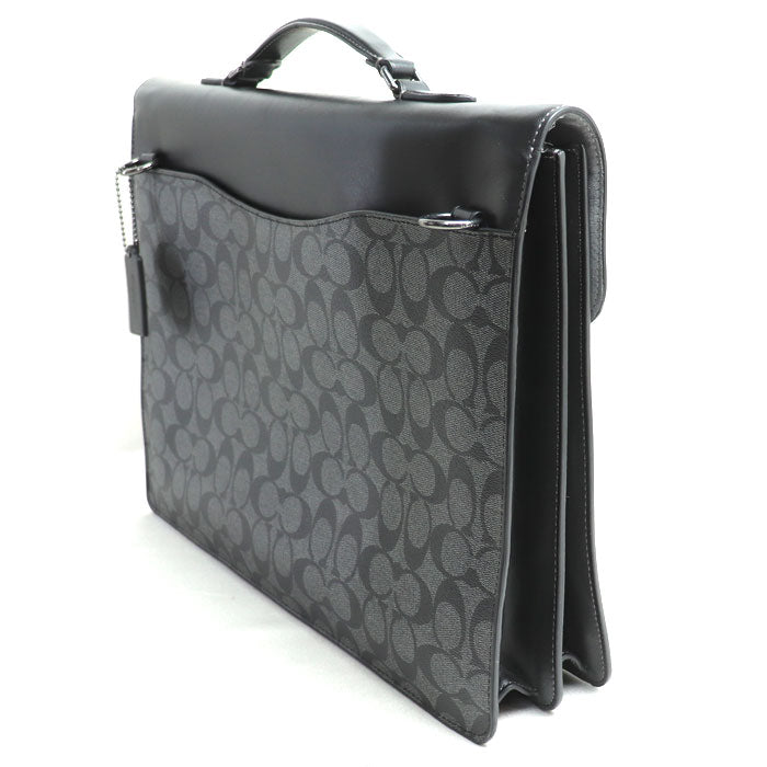 COACH コーチ グラハム フラップ ブリーフ シグネチャー ブリーフケース ブラック C9827 メンズ【中古】