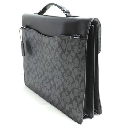 COACH コーチ グラハム フラップ ブリーフ シグネチャー ブリーフケース ブラック C9827 メンズ【中古】