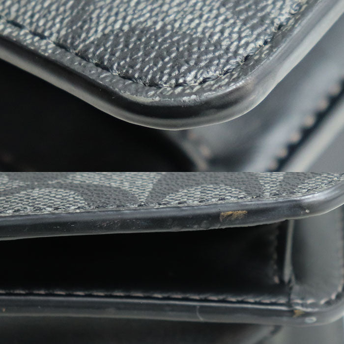 COACH コーチ グラハム フラップ ブリーフ シグネチャー ブリーフケース ブラック C9827 メンズ【中古】