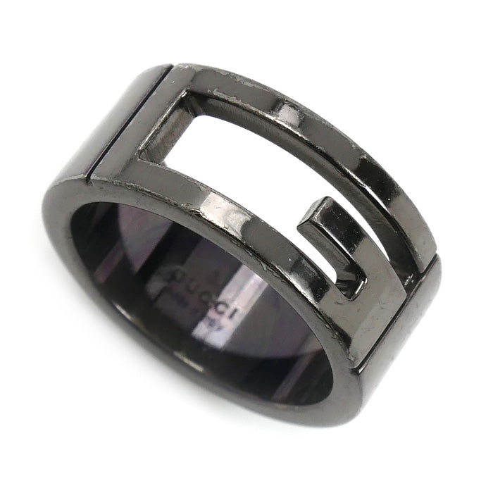 GUCCI グッチ シルバー925 ブランデッド G ブラックコーティング リング・指輪 9号 7.8g レディース【中古】