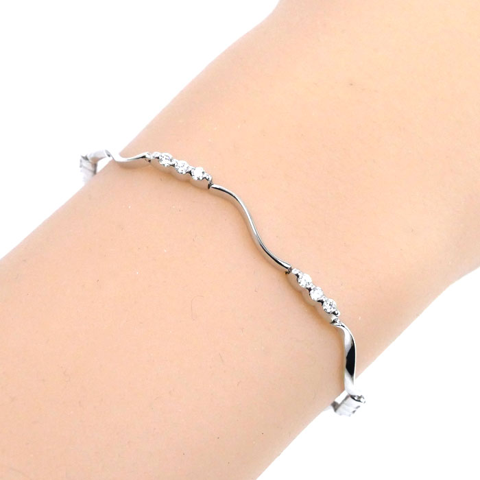 K18WG ホワイトゴールド ブレスレット ダイヤモンド0.48ct 6.6g 18cm レディース【中古】