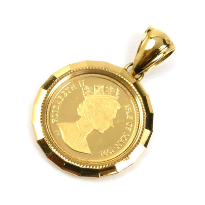 K24YG/K18YG マン島 1/25OZ ペンダントトップ 4.3g 1991 両面ガラス入り 非防水 ユニセックス【中古】