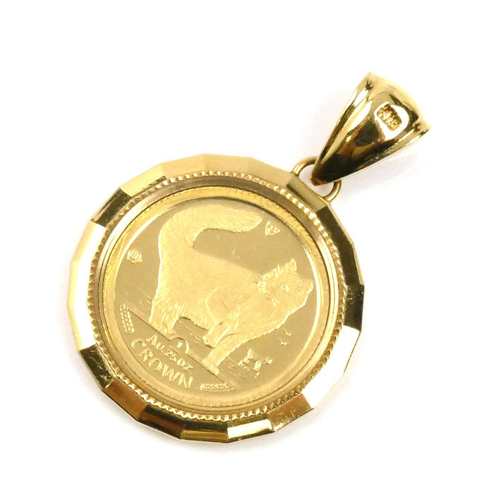 K24YG/K18YG マン島 1/25OZ ペンダントトップ 4.3g 1991 両面ガラス入り 非防水 ユニセックス【中古】