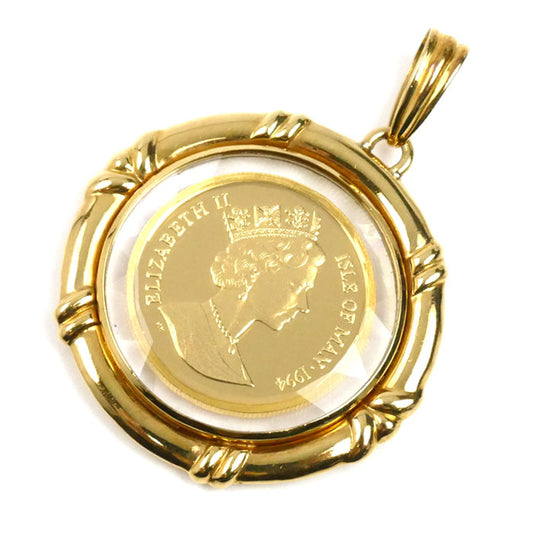 K24YG/K18YG マン島 1/5OZ ペンダントトップ 15.4g 1994 両面ガラス入り 非防水 メンズ【中古】