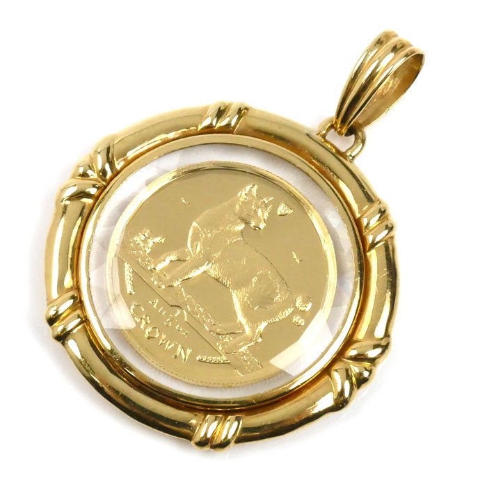 K24YG/K18YG マン島 1/5OZ ペンダントトップ 15.4g 1994 両面ガラス入り 非防水 メンズ【中古】