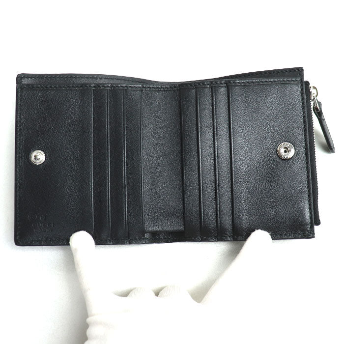 GUCCI グッチ マイクログッチシマ コンパクトウォレット 二つ折り財布 ブラック 544475 BMJ1N 1000 アウトレット品 ユニセックス【中古】【美品】