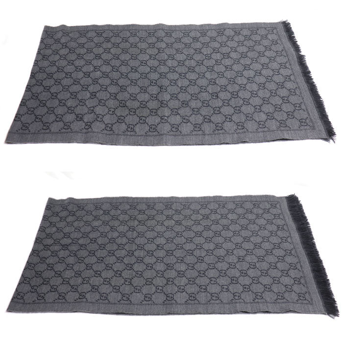 GUCCI グッチ GG柄 ウール マフラー グレー メンズ【中古】