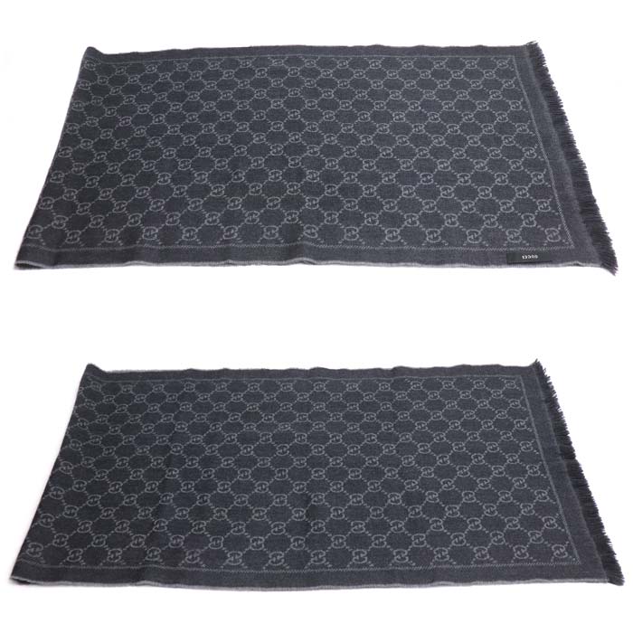 GUCCI グッチ GG柄 ウール マフラー グレー メンズ【中古】