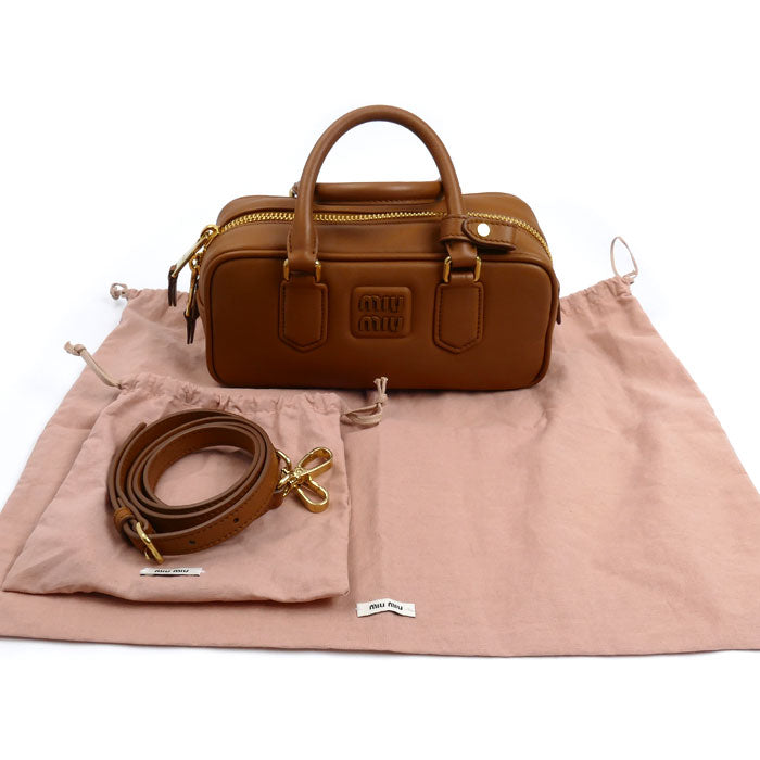 MIUMIU ミュウミュウ アルカディ レザーバッグ レギュラー 2Wayショルダーバッグ ブラウン 5BB142 ARC3 F0046 V OON ICチップ レディース【中古】【美品】