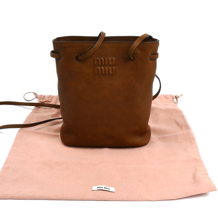 MIUMIU ミュウミュウ ナッパレザー ミニバッグ ショルダーバッグ ブラウン 5NF460 ICチップ レディース【中古】