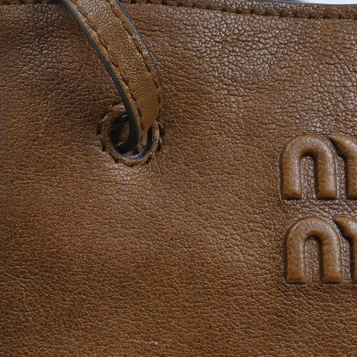 MIUMIU ミュウミュウ ナッパレザー ミニバッグ ショルダーバッグ ブラウン 5NF460 ICチップ レディース【中古】