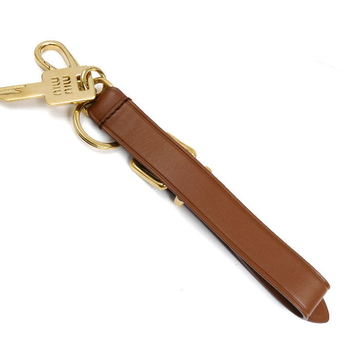 MIUMIU ミュウミュウ キーチャーム レザーストラップ キーホルダー コニャック 5TT176 2F8W レディース【中古】【美品】