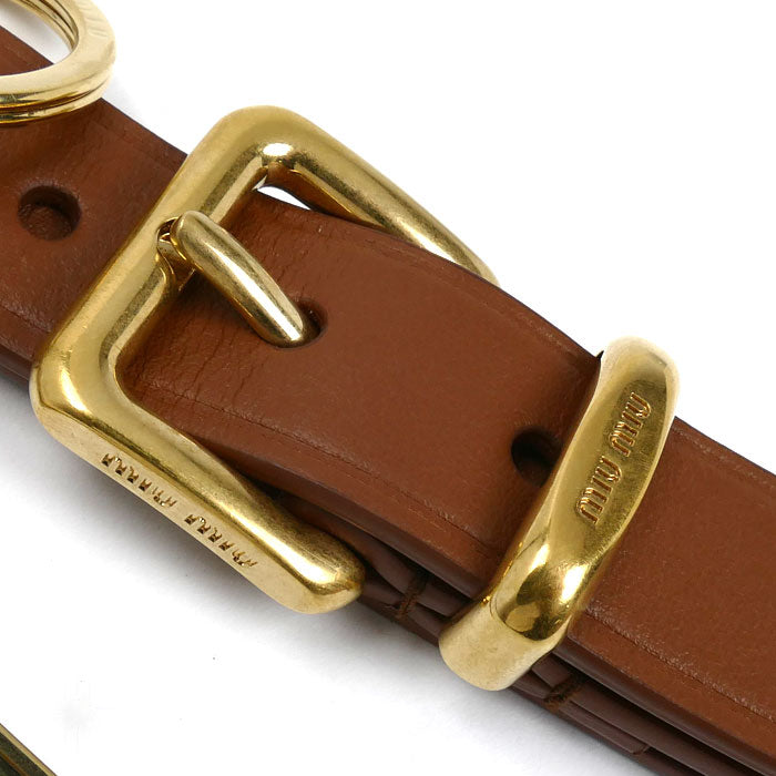 MIUMIU ミュウミュウ キーチャーム レザーストラップ キーホルダー コニャック 5TT176 2F8W レディース【中古】【美品】