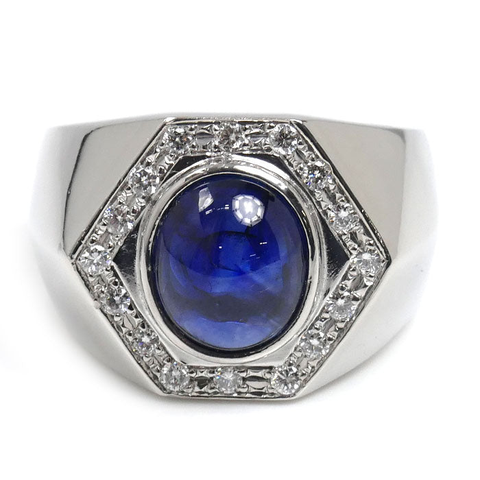 Pt900プラチナ リング・指輪 サファイア6.16ct ダイヤモンド0.390ct 32.3g 28.5号 メンズ【中古】【美品】