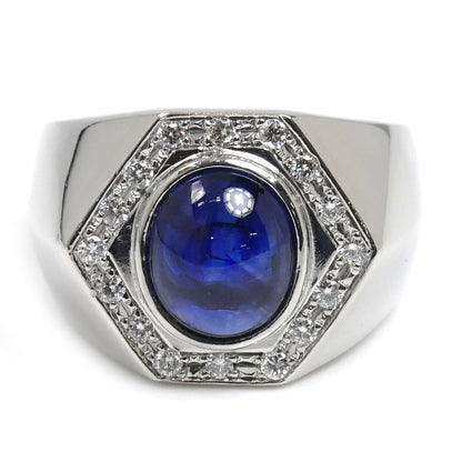Pt900プラチナ リング・指輪 サファイア6.16ct ダイヤモンド0.390ct 32.3g 28.5号 メンズ【中古】【美品】