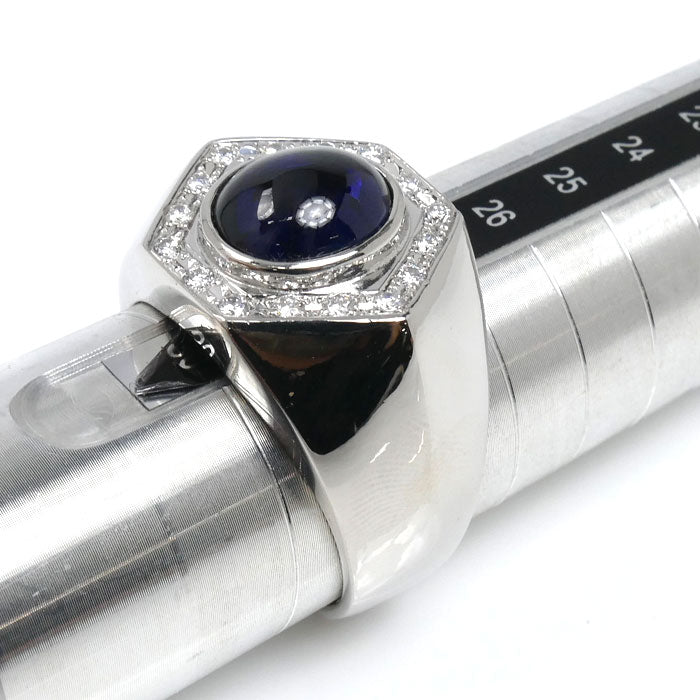Pt900プラチナ リング・指輪 サファイア6.16ct ダイヤモンド0.390ct 32.3g 28.5号 メンズ【中古】【美品】