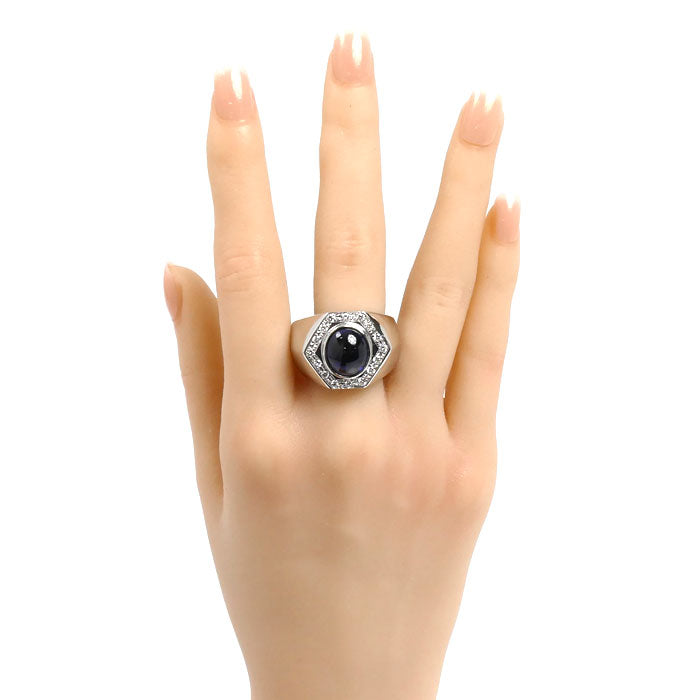 Pt900プラチナ リング・指輪 サファイア6.16ct ダイヤモンド0.390ct 32.3g 28.5号 メンズ【中古】【美品】