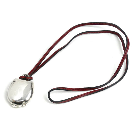 HERMES エルメス シルバー レザー ロケットペンダント ネックレス 80cm レディース【中古】