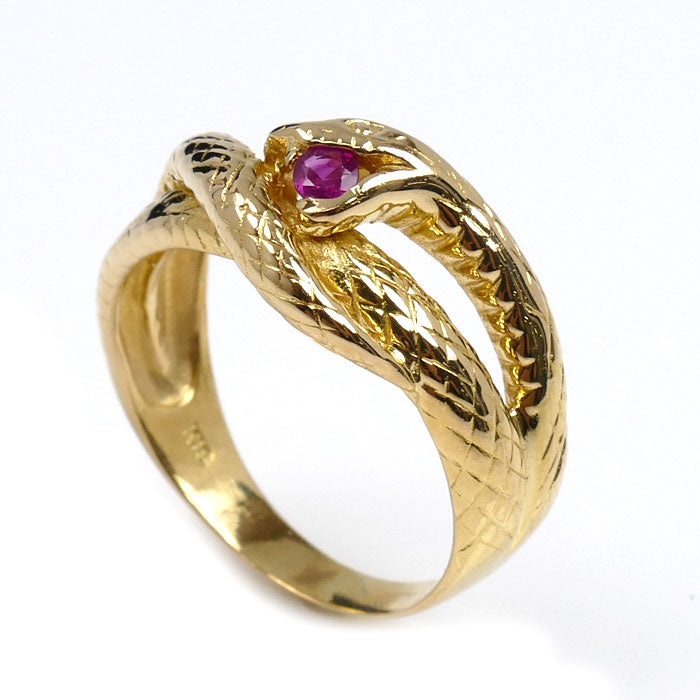 K18YG イエローゴールド ヘビ リング・指輪 ルビー 13号 4.5g レディース【中古】