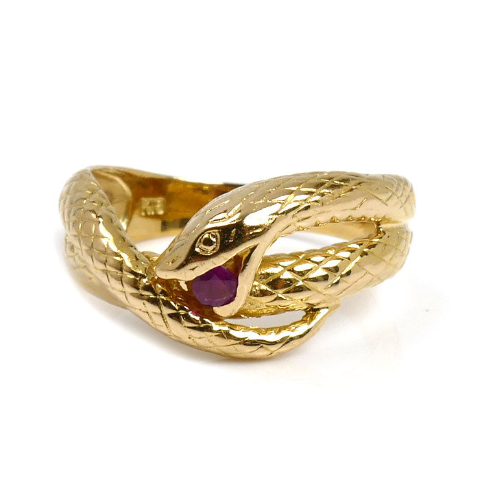K18YG イエローゴールド ヘビ リング・指輪 ルビー 13号 4.5g レディース【中古】