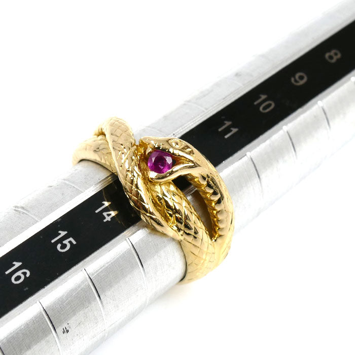 K18YG イエローゴールド ヘビ リング・指輪 ルビー 13号 4.5g レディース【中古】