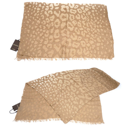 GUCCI グッチ GG柄 レオパード ストール ベージュ 325338 3G814 9678 レディース【中古】