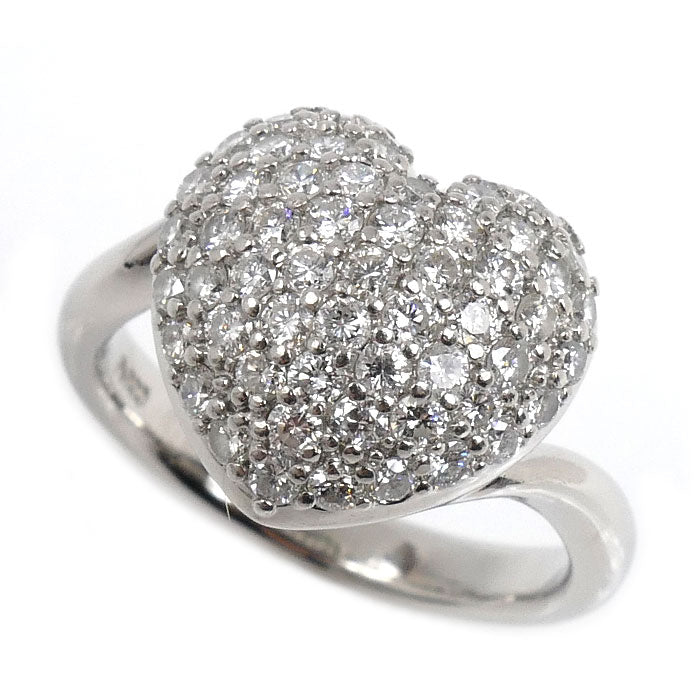 Pt900プラチナ ハート リング・指輪 ダイヤモンド1.03ct 12号 8.1g レディース【中古】【美品】