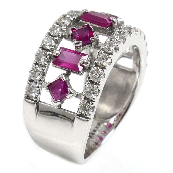 K18WG ホワイトゴールド リング・指輪 ルビー1.59ct ダイヤモンド0.91ct 15号 6.1g レディース【中古】【美品】