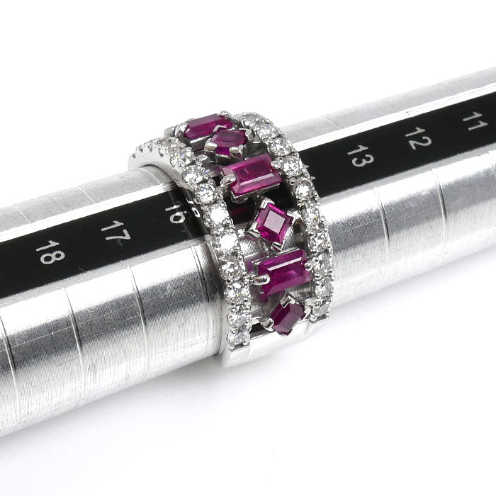 K18WG ホワイトゴールド リング・指輪 ルビー1.59ct ダイヤモンド0.91ct 15号 6.1g レディース【中古】【美品】