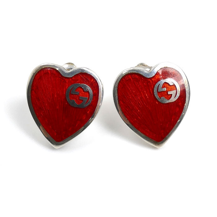 GUCCI グッチ シルバー925 エナメル インターロッキングG ハート エナメル ピアス 645547 3.1g レディース【中古】