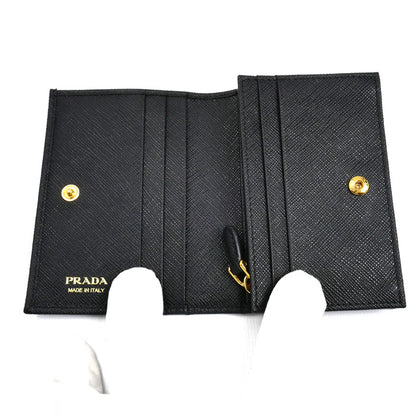PRADA プラダ サフィアーノ トライアングル 二つ折り財布 ブラック 1MV021_QHH_F0002 レディース【中古】【美品】