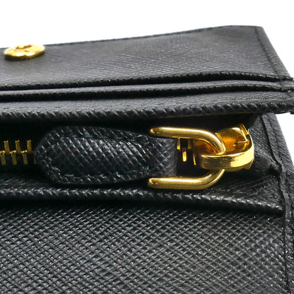 PRADA プラダ サフィアーノ トライアングル 二つ折り財布 ブラック 1MV021_QHH_F0002 レディース【中古】【美品】