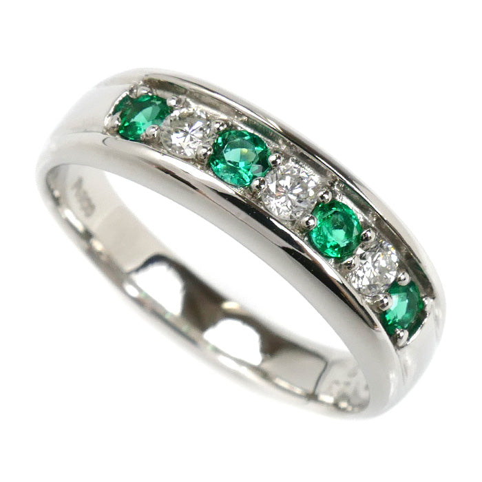 Pt900プラチナ リング・指輪 エメラルド0.23ct ダイヤモンド0.20ct 17号 6.4g レディース【中古】【美品】