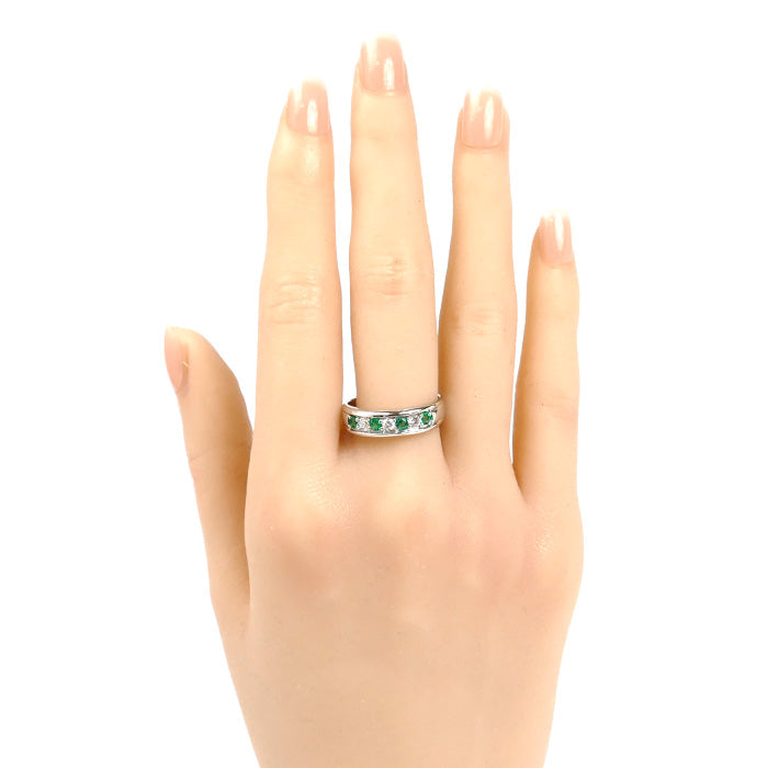 Pt900プラチナ リング・指輪 エメラルド0.23ct ダイヤモンド0.20ct 17号 6.4g レディース【中古】【美品】
