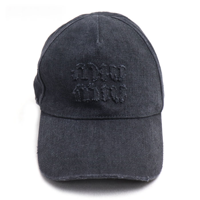 MIUMIU ミュウミュウ デニム ベースボールキャップ キャップ ブラック 5HC179_2CL4_F0002 S 刺繍ロゴ レディース【中古】【美品】