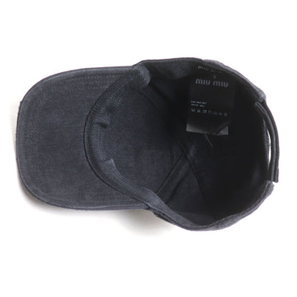MIUMIU ミュウミュウ デニム ベースボールキャップ キャップ ブラック 5HC179_2CL4_F0002 S 刺繍ロゴ レディース【中古】【美品】
