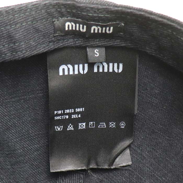 MIUMIU ミュウミュウ デニム ベースボールキャップ キャップ ブラック 5HC179_2CL4_F0002 S 刺繍ロゴ レディース【中古】【美品】