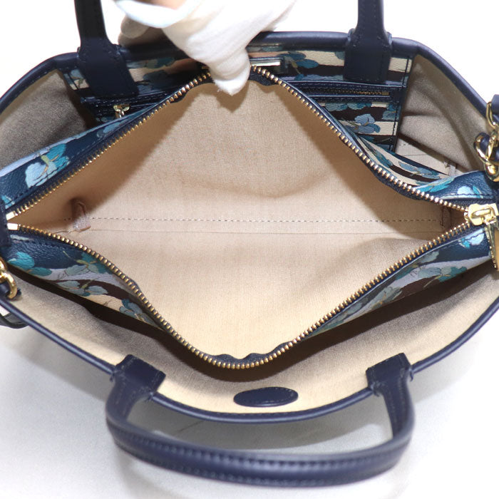 Tory Burch トリーバーチ フラワープリント 2Wayショルダーバッグ ブルー マルチ レディース【中古】【美品】