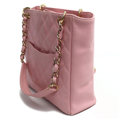 CHANEL シャネル キャビアスキン PST プチ ショッピングトート トートバッグ ピンク レディース【中古】