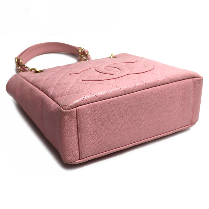 CHANEL シャネル キャビアスキン PST プチ ショッピングトート トートバッグ ピンク レディース【中古】