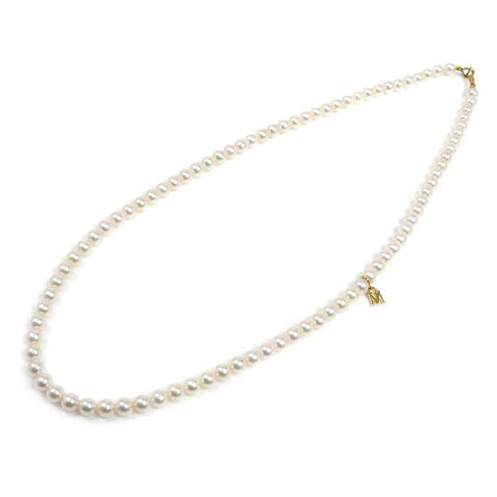 MIKIMOTO ミキモト K18YG イエローゴールド ベビーパール ネックレス パール約4.5～5.0mm 43cm Mチャーム付き レディース【中古】【美品】