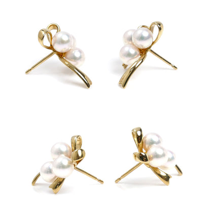 MIKIMOTO ミキモト K18YG イエローゴールド パール リボン ピアス アコヤパール約5.5mm 4.8g レディース【中古】
