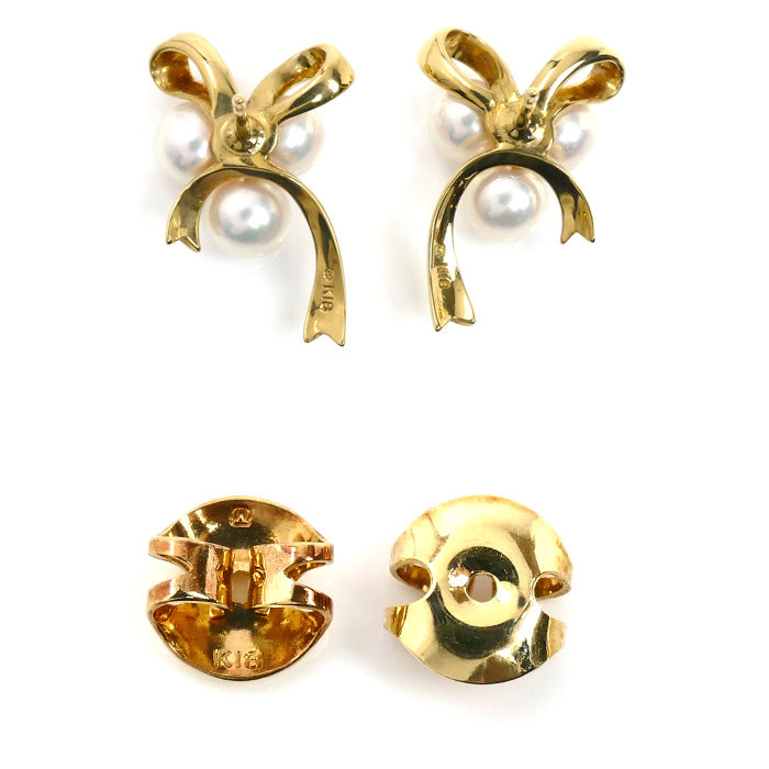 MIKIMOTO ミキモト K18YG イエローゴールド パール リボン ピアス アコヤパール約5.5mm 4.8g レディース【中古】