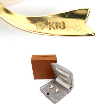 MIKIMOTO ミキモト K18YG イエローゴールド パール リボン ピアス アコヤパール約5.5mm 4.8g レディース【中古】