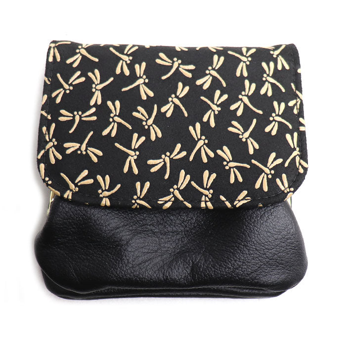 indiёn印傳 印伝 トンボ柄 カブセがま口財布 コインケース ブラック kP002-17 レディース【中古】