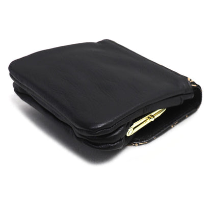 indiёn印傳 印伝 トンボ柄 カブセがま口財布 コインケース ブラック kP002-17 レディース【中古】